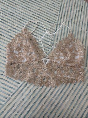 Free People Beige Floral Lace Bralette